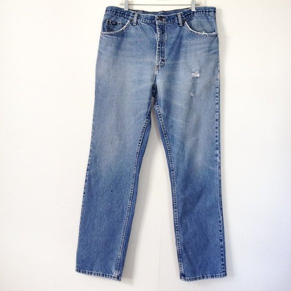 Vintage Lee Jeans Distressed Straight Leg 38 / 34 - Picture 2 of 16